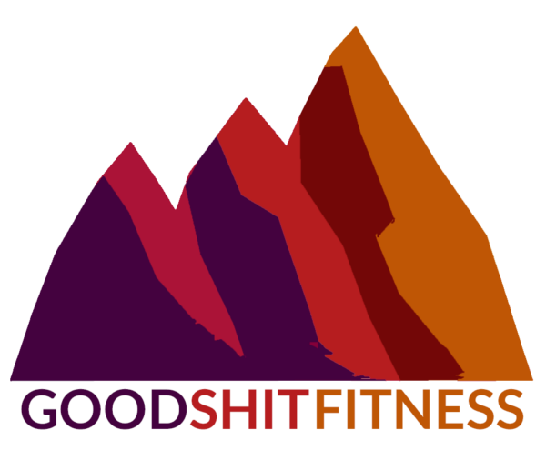 sunset mountains with good shit fitness written beneath